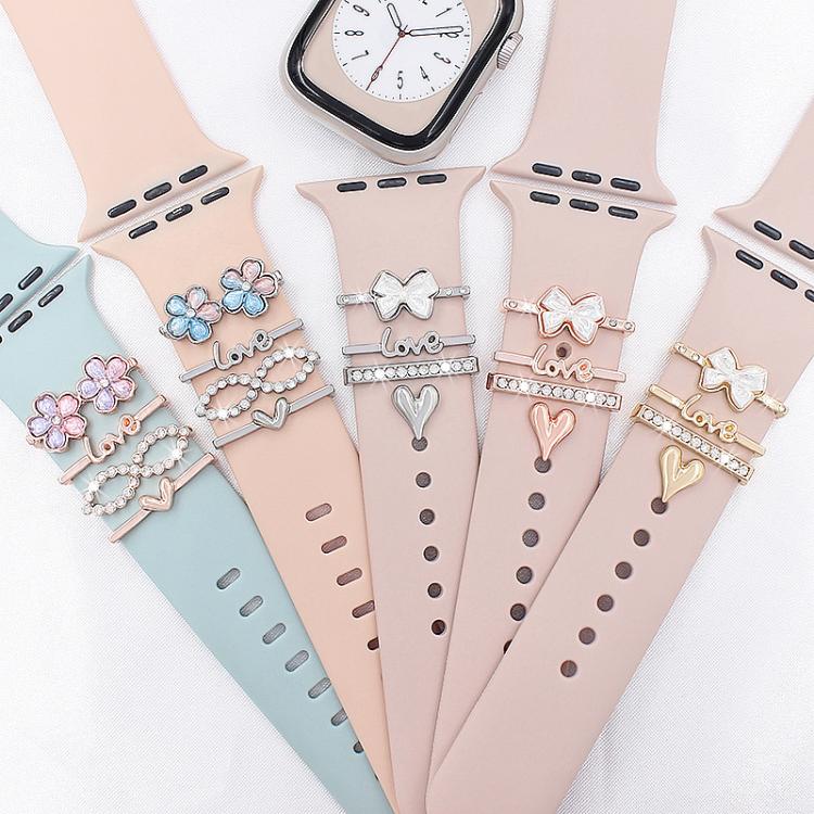 4pcs / Set 22mm Width Smart Watch Silicone Band Decorative Ring Metal Accessories(Flower Rose Gold)