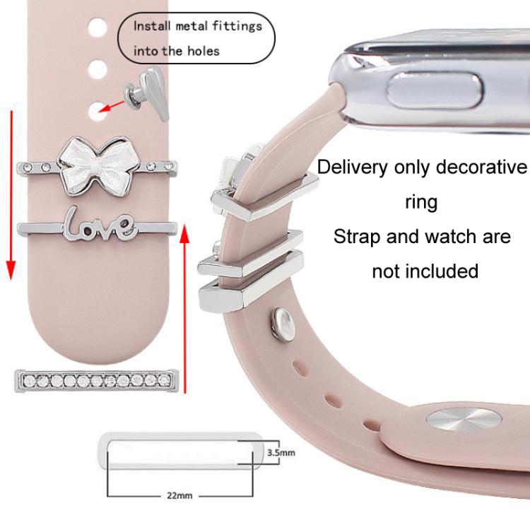 4pcs / Set 22mm Width Smart Watch Silicone Band Decorative Ring Metal Accessories(Flower Rose Gold)