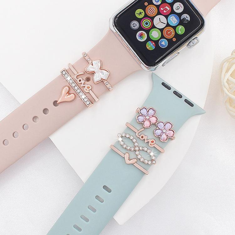 4pcs / Set 22mm Width Smart Watch Silicone Band Decorative Ring Metal Accessories(Flower Rose Gold)