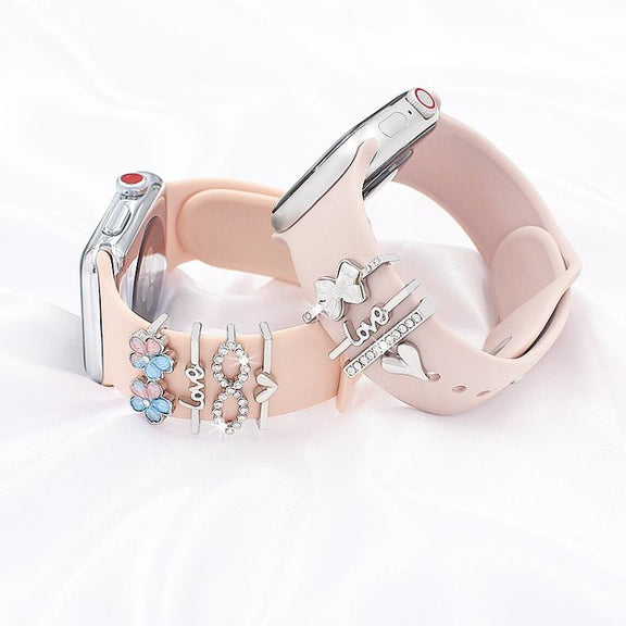 4pcs / Set 22mm Width Smart Watch Silicone Band Decorative Ring Metal Accessories(Flower Rose Gold)