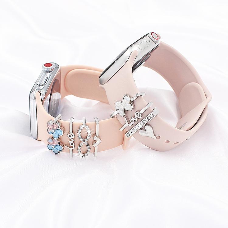 4pcs / Set 22mm Width Smart Watch Silicone Band Decorative Ring Metal Accessories(Flower Rose Gold)