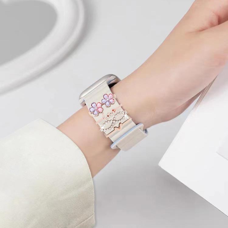 4pcs / Set 22mm Width Smart Watch Silicone Band Decorative Ring Metal Accessories(Flower Rose Gold)