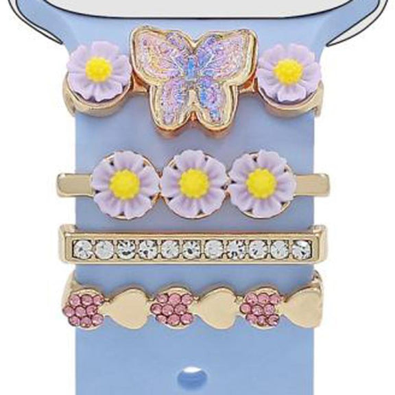 4pcs / Set 22mm Width Smart Watch Butterfly Flower Band Decorative Ring Metal Accessories, Style: 1