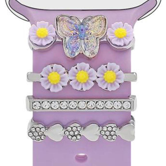 4pcs / Set 22mm Width Smart Watch Butterfly Flower Band Decorative Ring Metal Accessories, Style: 2