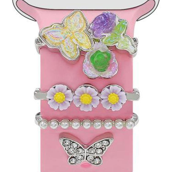 4pcs / Set 22mm Width Smart Watch Butterfly Flower Band Decorative Ring Metal Accessories, Style: 3