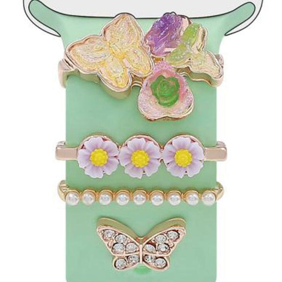 4pcs / Set 22mm Width Smart Watch Butterfly Flower Band Decorative Ring Metal Accessories, Style: 4