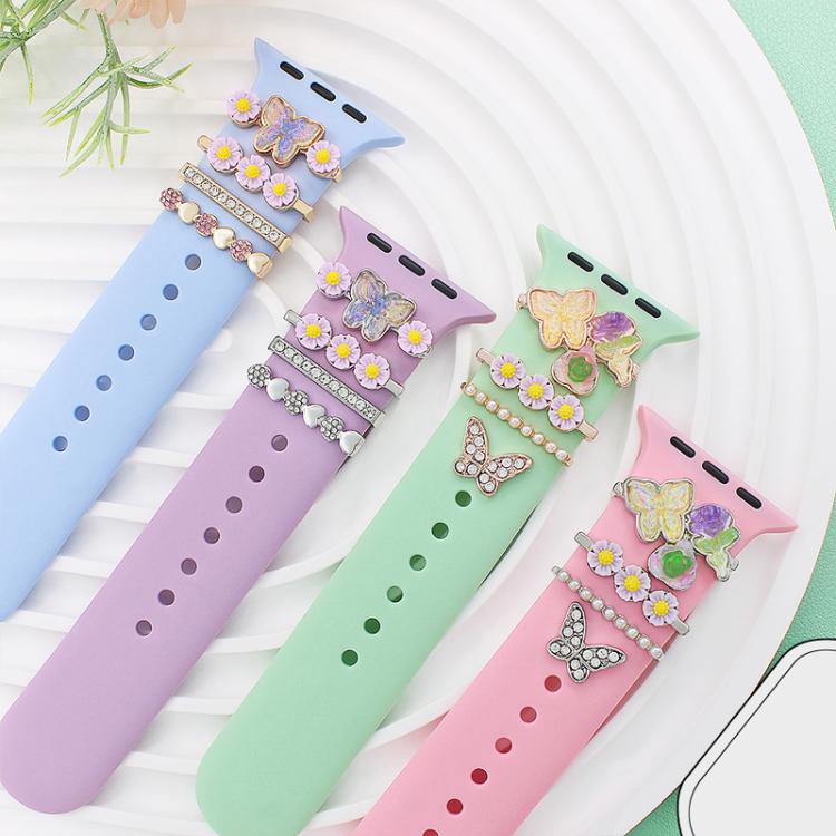 4pcs / Set 22mm Width Smart Watch Butterfly Flower Band Decorative Ring Metal Accessories, Style: 1