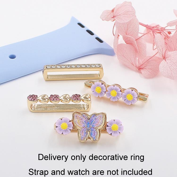 4pcs / Set 22mm Width Smart Watch Butterfly Flower Band Decorative Ring Metal Accessories, Style: 3