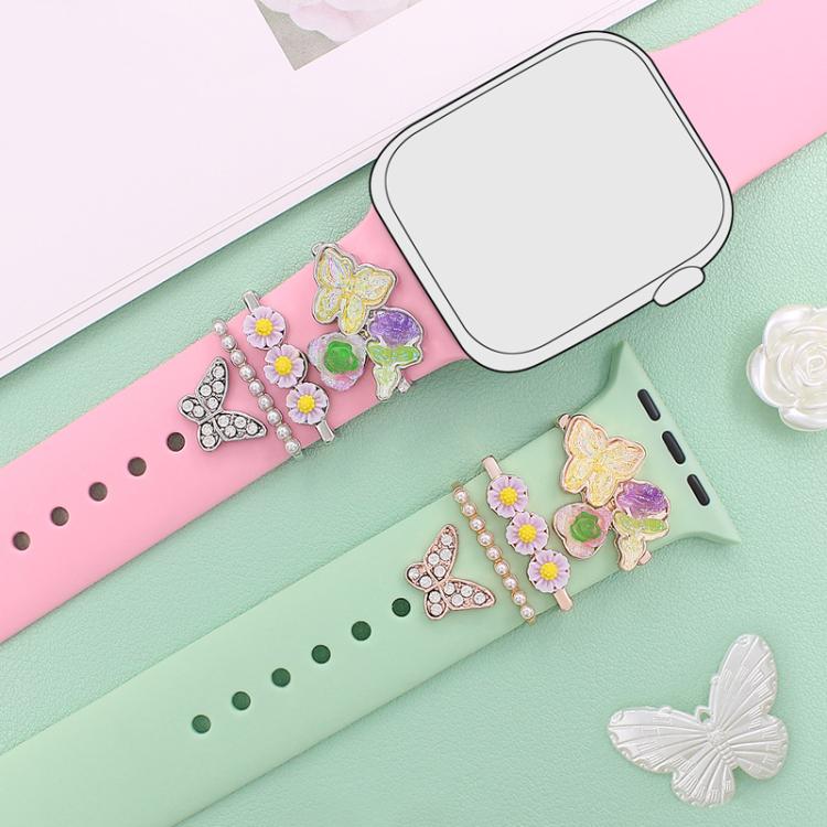 4pcs / Set 22mm Width Smart Watch Butterfly Flower Band Decorative Ring Metal Accessories, Style: 1