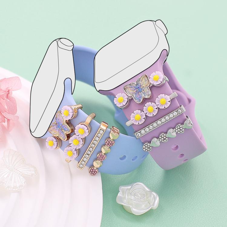 4pcs / Set 22mm Width Smart Watch Butterfly Flower Band Decorative Ring Metal Accessories, Style: 1