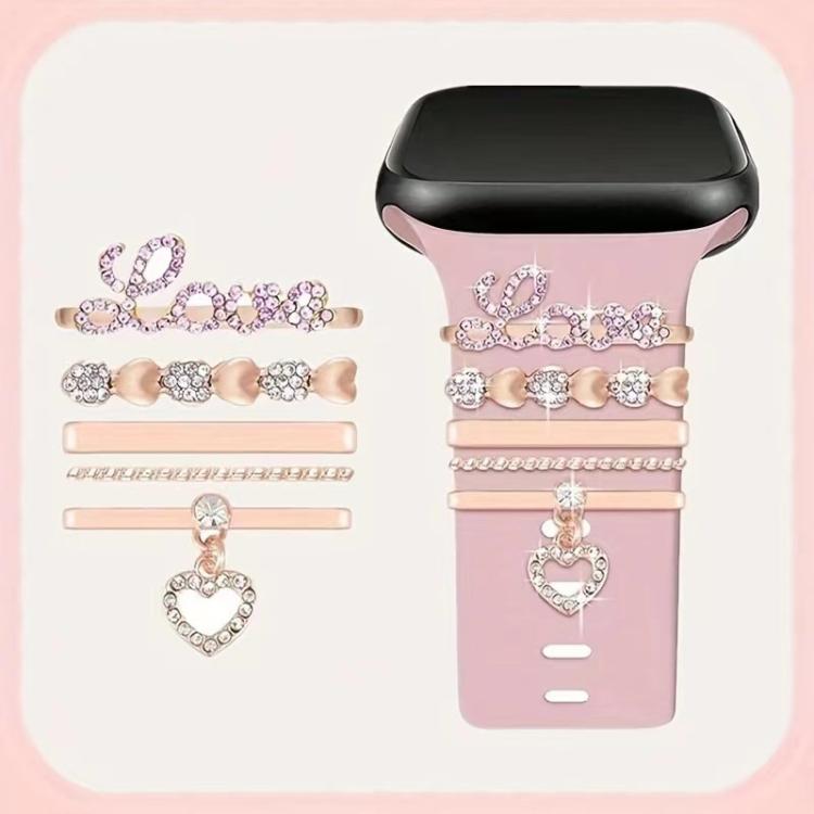 5pcs / Set 21mm Width Smart Watch Band LOVE Letter Decorative Ring Metal Accessories(Silver)