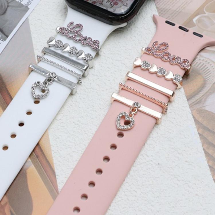 5pcs / Set 21mm Width Smart Watch Band LOVE Letter Decorative Ring Metal Accessories(Silver)
