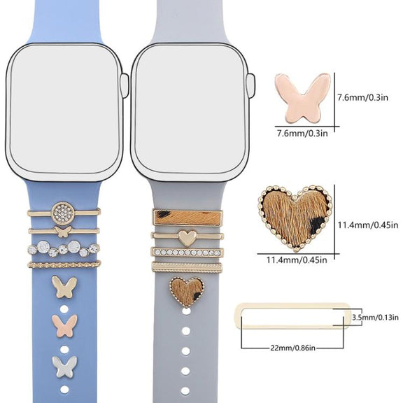 22mm Width Smart Watch Silicone Band Decorative Ring Metal Accessories, Style: Dog Paw Rose Gold