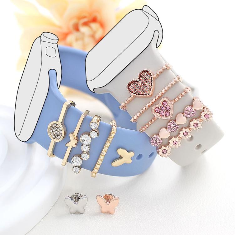22mm Width Smart Watch Silicone Band Decorative Ring Metal Accessories, Style: Dog Paw Rose Gold