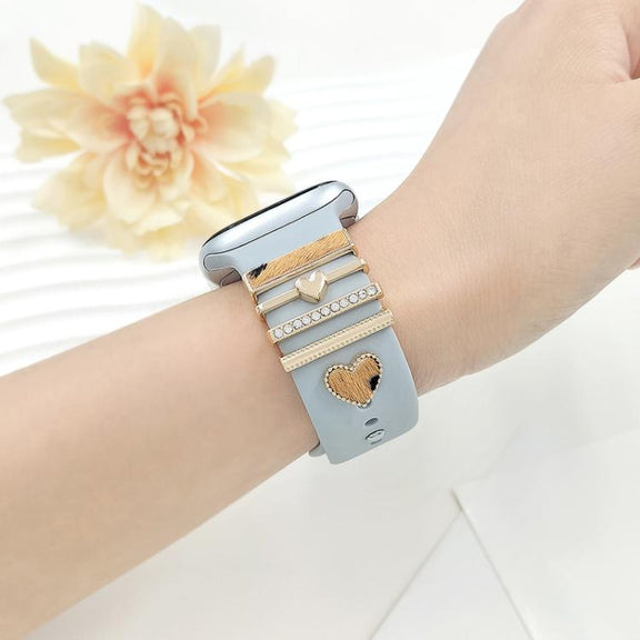 22mm Width Smart Watch Silicone Band Decorative Ring Metal Accessories, Style: Dog Paw Rose Gold