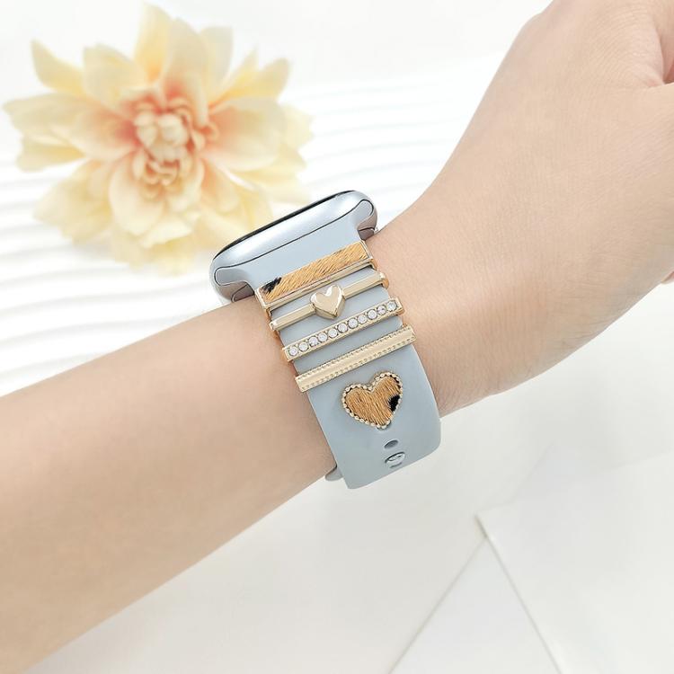 22mm Width Smart Watch Silicone Band Decorative Ring Metal Accessories, Style: Dog Paw Rose Gold