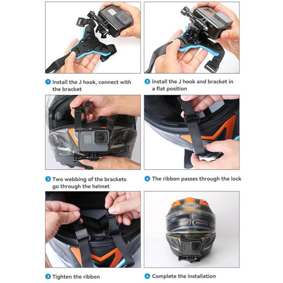 TELESIN Sports Camera Motorcycle Helmet Chin Mount Bracket For GoPro HERO Series / DJI Osmo Action / Insta360, Spec: Holder + J-Buckle