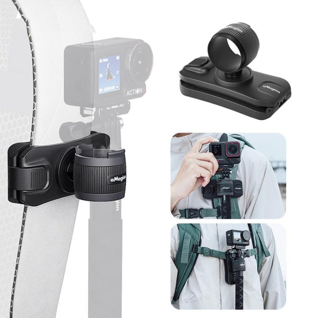 AMagisn Selfie Stick Hanger Action Camera Backpack Quick Attachment for Insta360 / DJI / GoPro(Black)