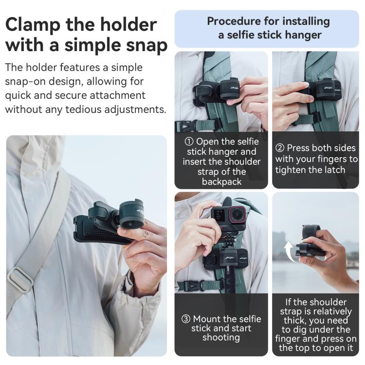 AMagisn Selfie Stick Hanger Action Camera Backpack Quick Attachment for Insta360 / DJI / GoPro(Black)