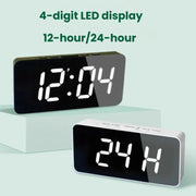 LED Mirror Digital Clock with Type-C Charging Port & 18650 Battery Compartment (Battery Not Included)(Black+Blue)
