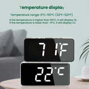 LED Mirror Digital Clock with Type-C Charging Port & 18650 Battery Compartment (Battery Not Included)(Black+White)