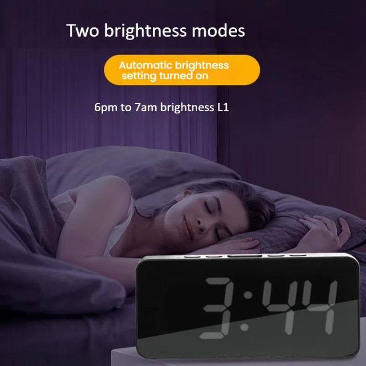 LED Mirror Digital Clock with Type-C Charging Port & 18650 Battery Compartment (Battery Not Included)(Black+White)