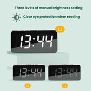 LED Mirror Digital Clock with Type-C Charging Port & 18650 Battery Compartment (Battery Not Included)(Black+Blue)