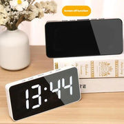 LED Mirror Digital Clock with Type-C Charging Port & 18650 Battery Compartment (Battery Not Included)(Black+Blue)
