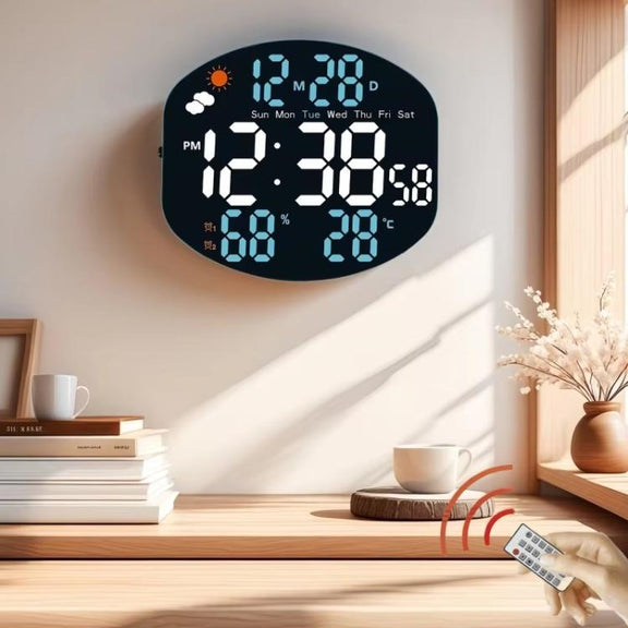Digital Wall Clock Weather Station Forecast TEMP Humidity 2 Alarm Table Clock With Remote Control(Red+White)