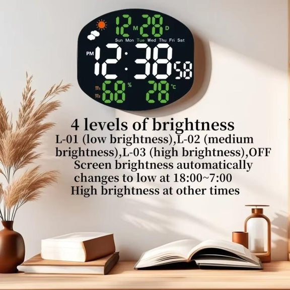 Digital Wall Clock Weather Station Forecast TEMP Humidity 2 Alarm Table Clock With Remote Control(Red+White)