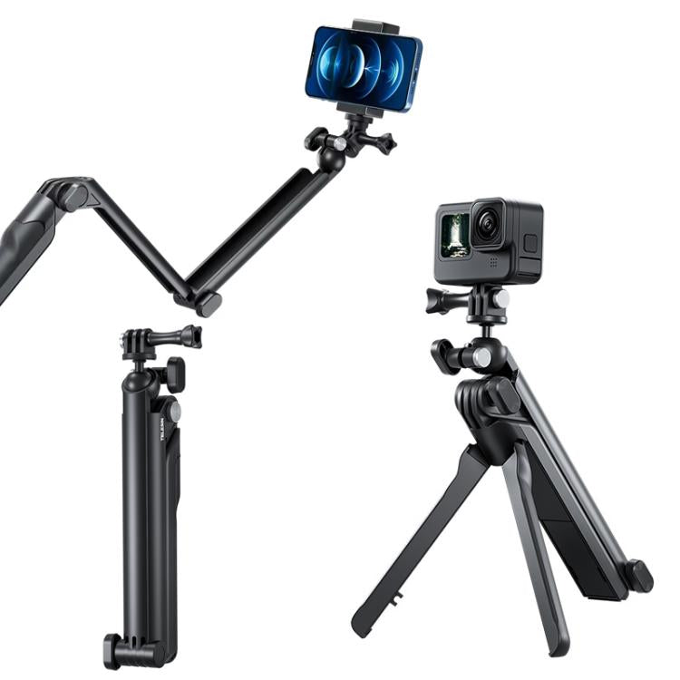 TELESIN Tri-folding Tripod For Sports Camera Mobile Phone Selfie Stand Desktop Fixed Bracket(Black) - free shipping - PMC Jewellery - Order now!