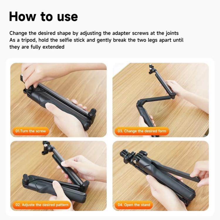 TELESIN Tri-folding Tripod For Sports Camera Mobile Phone Selfie Stand Desktop Fixed Bracket(Black) - free shipping - PMC Jewellery - Order now!