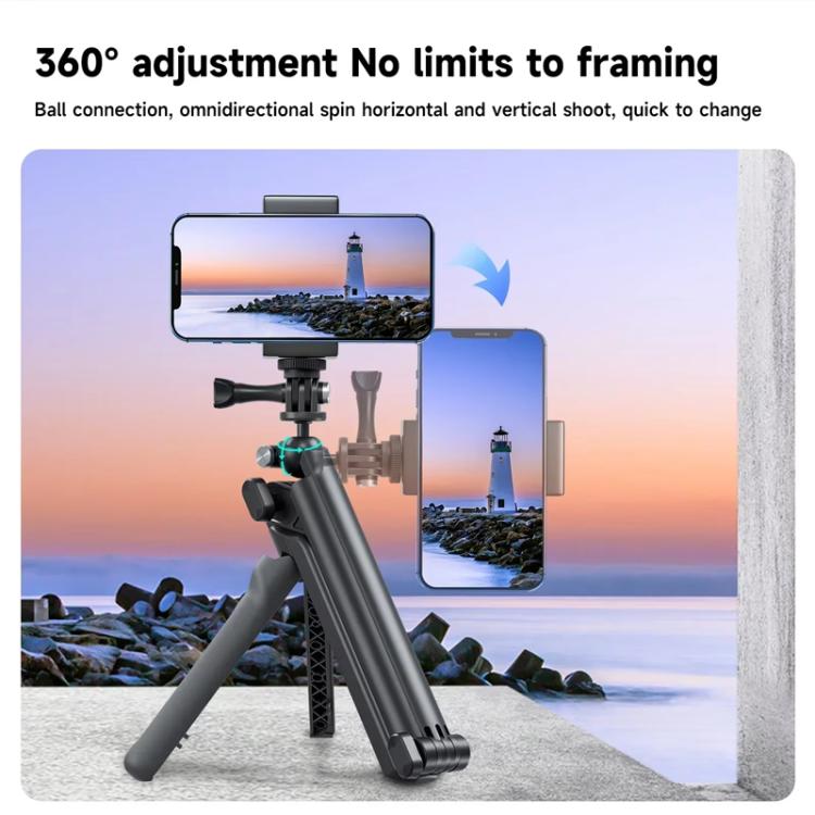 TELESIN Tri-folding Tripod For Sports Camera Mobile Phone Selfie Stand Desktop Fixed Bracket(Black) - free shipping - PMC Jewellery - Order now!