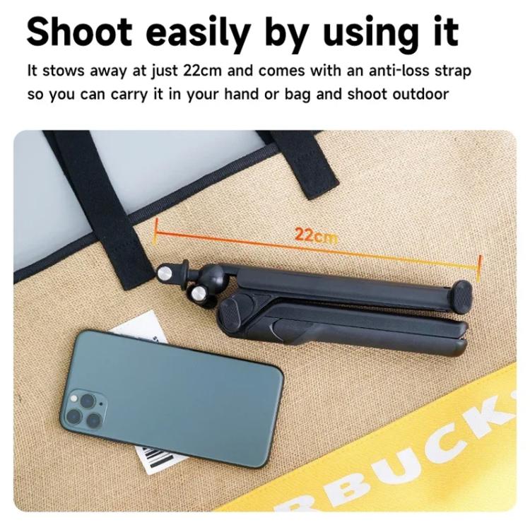 TELESIN Tri-folding Tripod For Sports Camera Mobile Phone Selfie Stand Desktop Fixed Bracket(Black) - free shipping - PMC Jewellery - Order now!