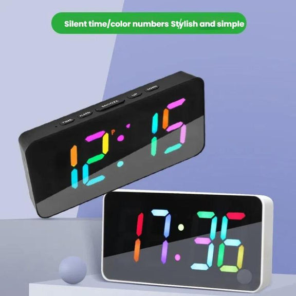 11 Colors Dynamic RGB Digital Alarm Clock 12/24H 6 Levels Brightness 2 Alarms Table Clock(Black Shell)