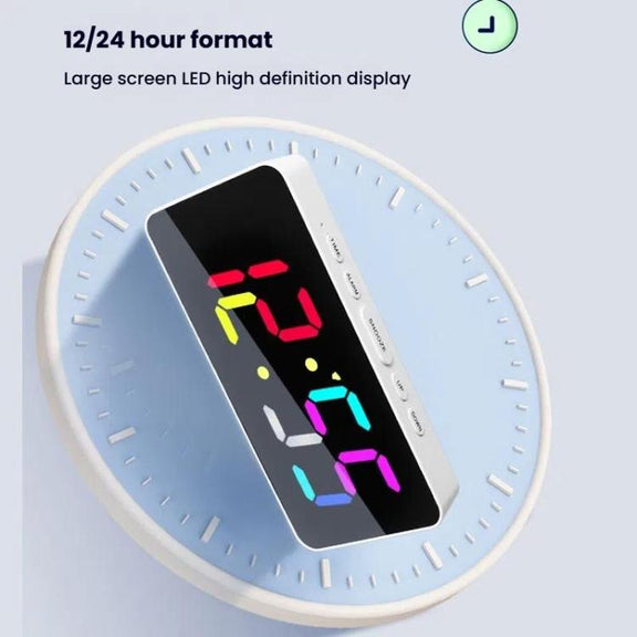 11 Colors Dynamic RGB Digital Alarm Clock 12/24H 6 Levels Brightness 2 Alarms Table Clock(Black Shell)