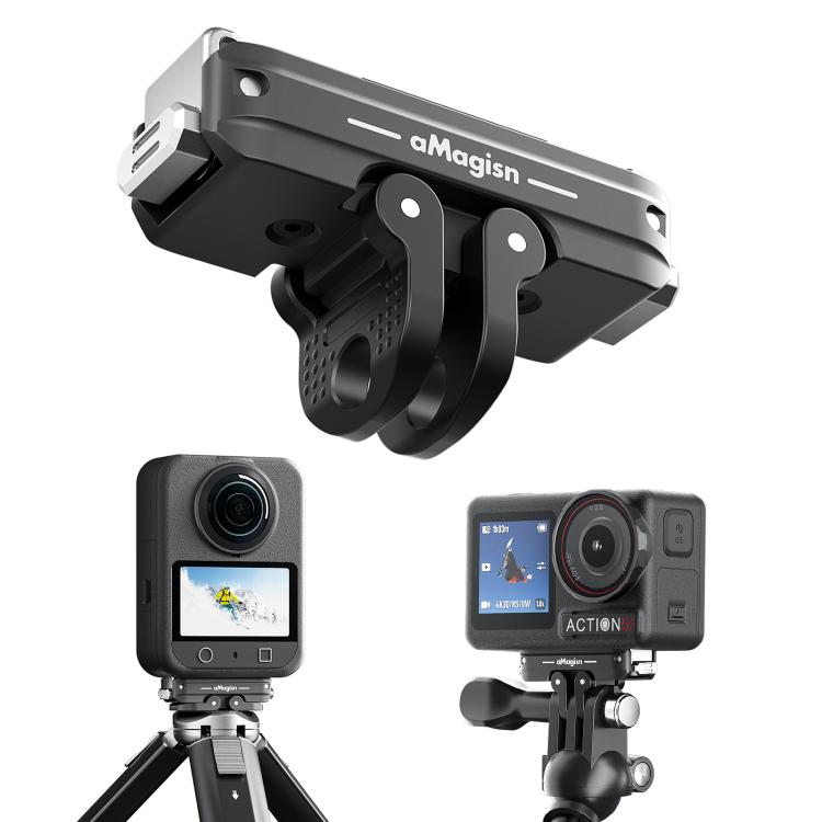 For DJI Osmo 360/Action 5 Pro/4/3 aMagisn Metal Magnetic Quick Release Mount Dual Interface Adapter(Black) - free shipping - PMC TechLife - Order now!