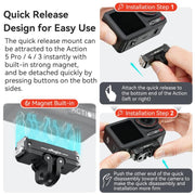 For DJI Osmo 360/Action 5 Pro/4/3 aMagisn Metal Magnetic Quick Release Mount Dual Interface Adapter(Black)