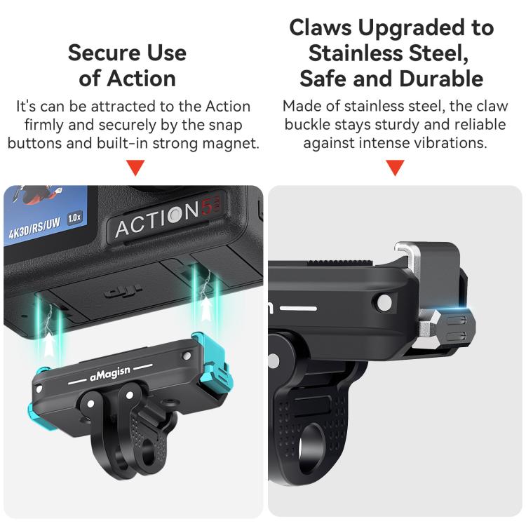 For DJI Osmo 360/Action 5 Pro/4/3 aMagisn Metal Magnetic Quick Release Mount Dual Interface Adapter(Black)