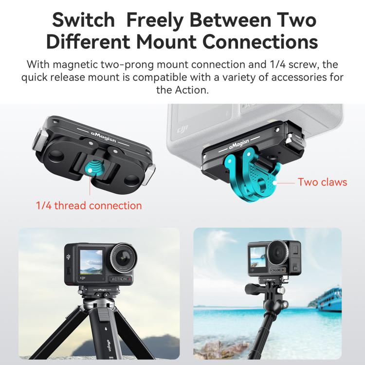 For DJI Osmo 360/Action 5 Pro/4/3 aMagisn Metal Magnetic Quick Release Mount Dual Interface Adapter(Black) - free shipping - PMC TechLife - Order now!