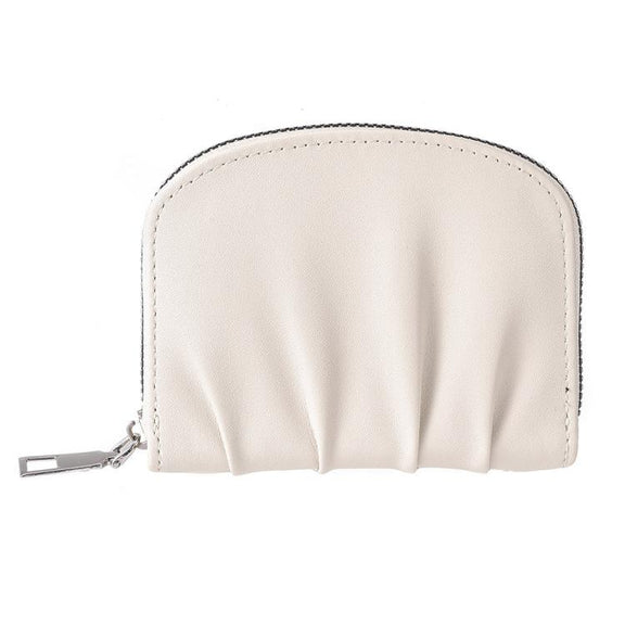 Women Wallet Pleated Sense PU Zipper Short Wallet Simple Solid Color Coin Purse(Beige)