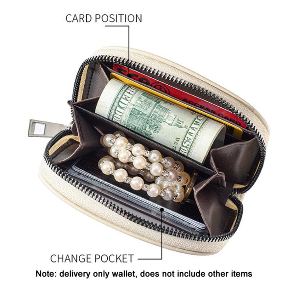 Women Wallet Pleated Sense PU Zipper Short Wallet Simple Solid Color Coin Purse(Beige)