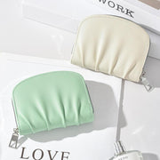 Women Wallet Pleated Sense PU Zipper Short Wallet Simple Solid Color Coin Purse(Beige)
