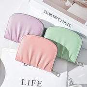 Women Wallet Pleated Sense PU Zipper Short Wallet Simple Solid Color Coin Purse(Beige)