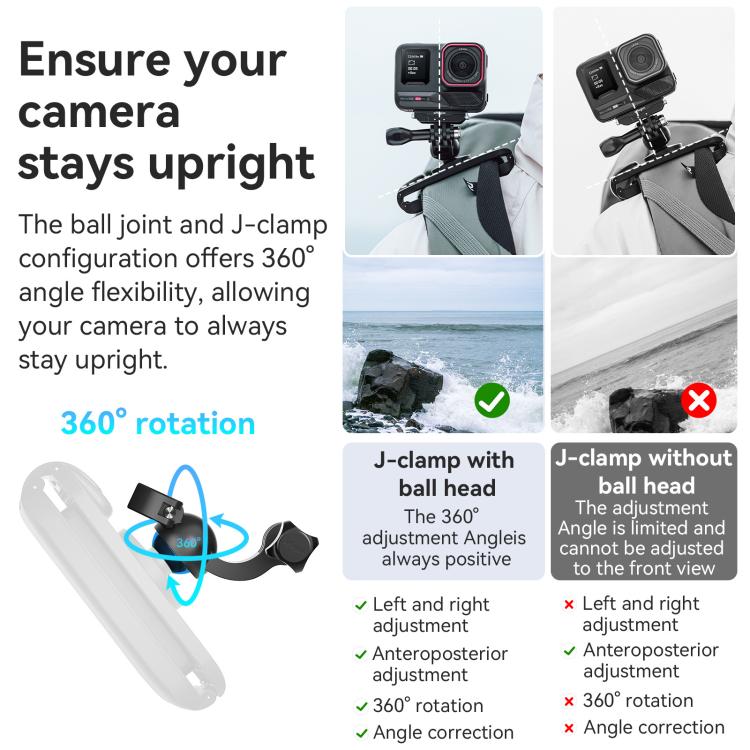 aMagisn 360-degree Rotation Ball Head Backpack Clip for Camera & Smartphone(Black) - free shipping - PMC Jewellery - Order now!