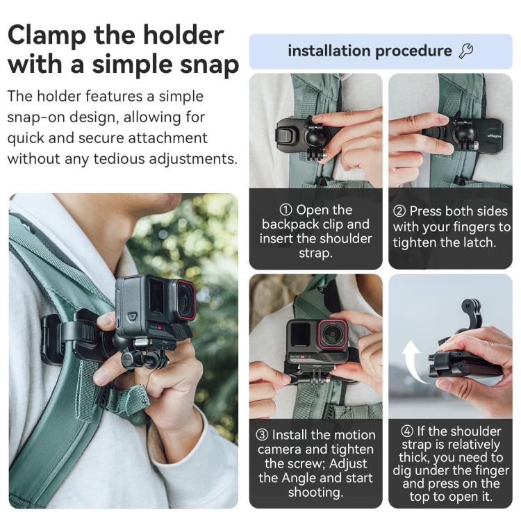 aMagisn 360-degree Rotation Ball Head Backpack Clip for Camera & Smartphone(Black) - free shipping - PMC Jewellery - Order now!