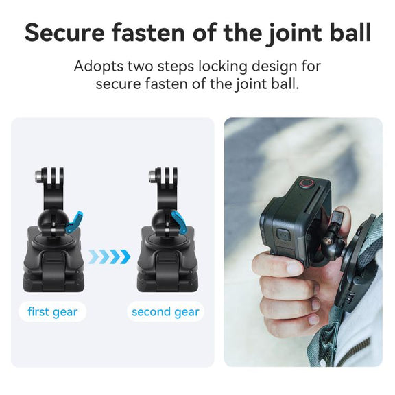 aMagisn 360-degree Rotation Ball Head Backpack Clip for Camera & Smartphone(Black)