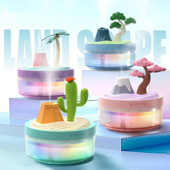 Givelong Mini Portable Landscape Humidifier Plant Pot Hydrator Mister USB Car Spray Aromatherapy Diffuser(Pine Tree)