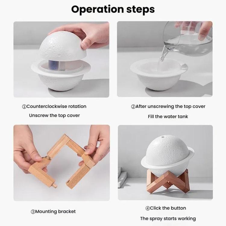 Humidifier USB Large Mist Volume Ambient Light Home Car Aromatherapy Humidifier Decoration Ornament(Moon Planet)