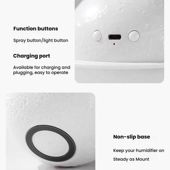 Humidifier USB Large Mist Volume Ambient Light Home Car Aromatherapy Humidifier Decoration Ornament(Moon Planet)